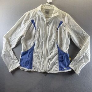 Nike Play Up Jacket Girls Large 12-14 White Blue Full Zip Track Mock Neck Sporty